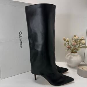 Calvin Klein Vamsy Knee High Stiletto Heel Boot Black Women 10M